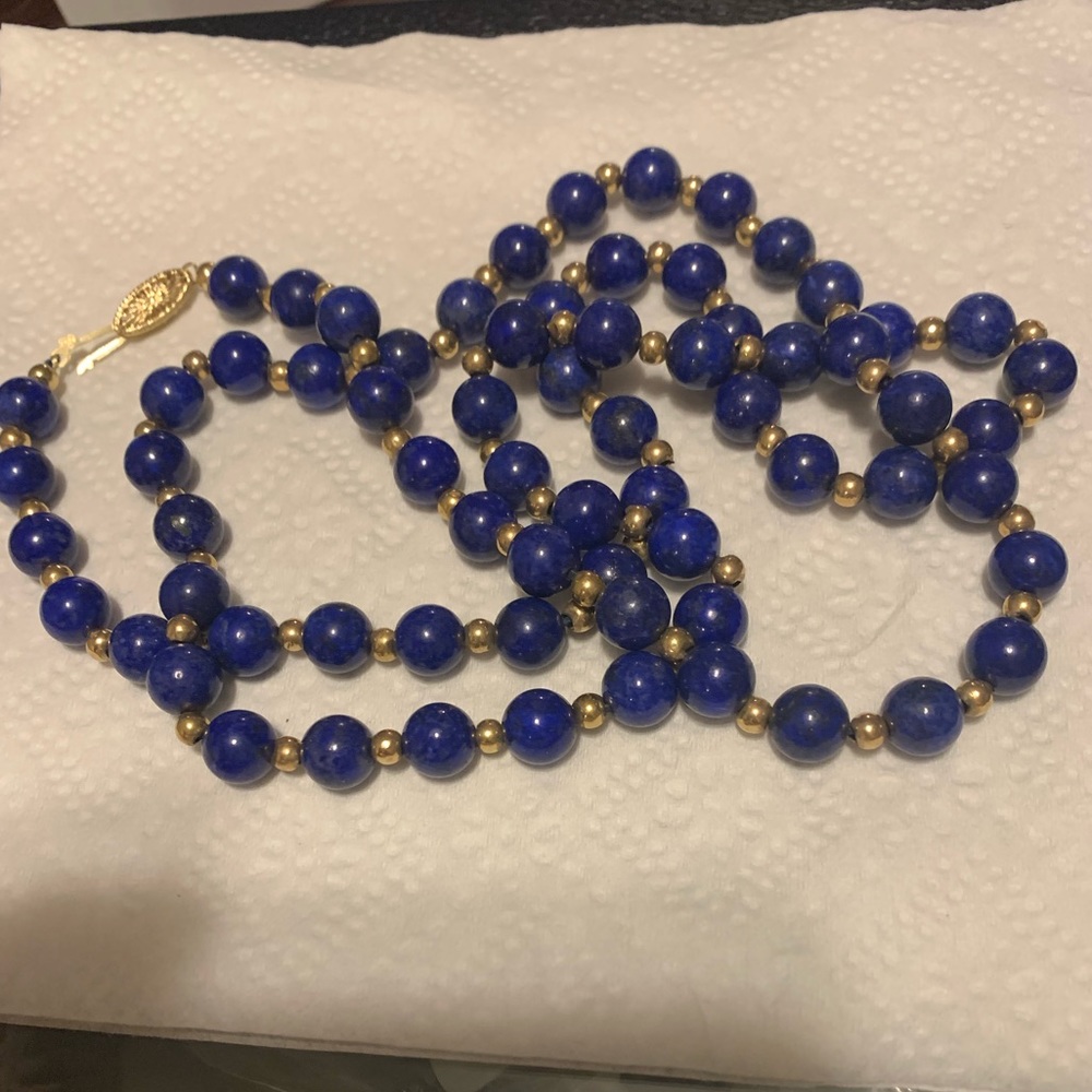 14k and lapis beads necklace 26 inch